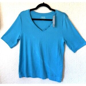 Chico's T-Shirt Womens Blue Turquoise Ultimate Tee V-Neck Short Sleeves Casual M
